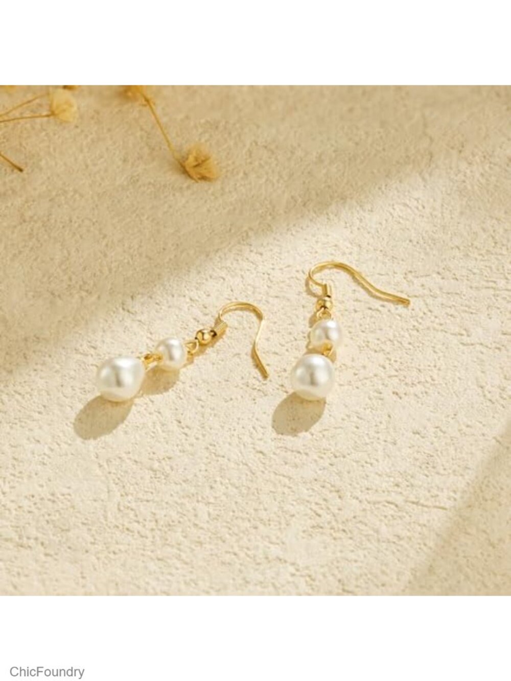 Gold Plated Freshwater Pearl Dangle Drop Earrings with Bow Design - Picture 6 of 6